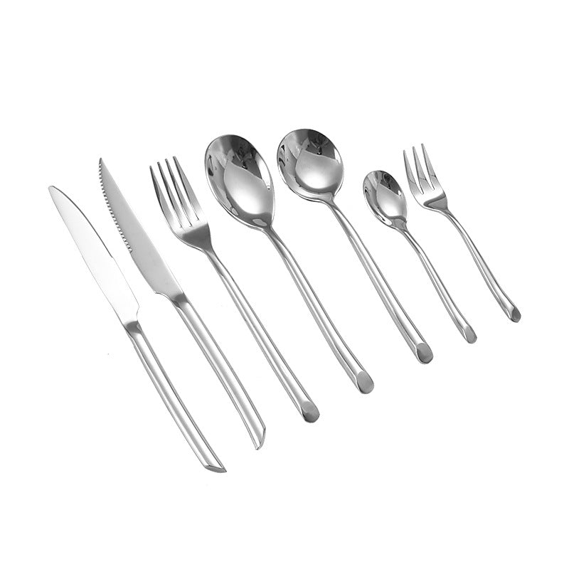 American Style Stainless Steel Western Steak Knife Slanted Tail Knife Fork Spoon Mirror Polished Tea Set3Solid Fork with Teeth