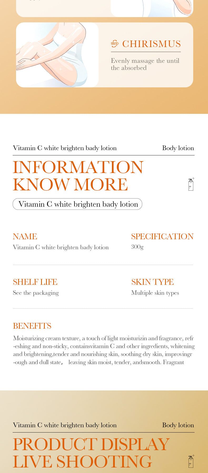 VC Whitening Body Lotion BIOAOUA Vitamin C Brightening, Hydrating, Moisturizing, Skin Care,  Wholesale