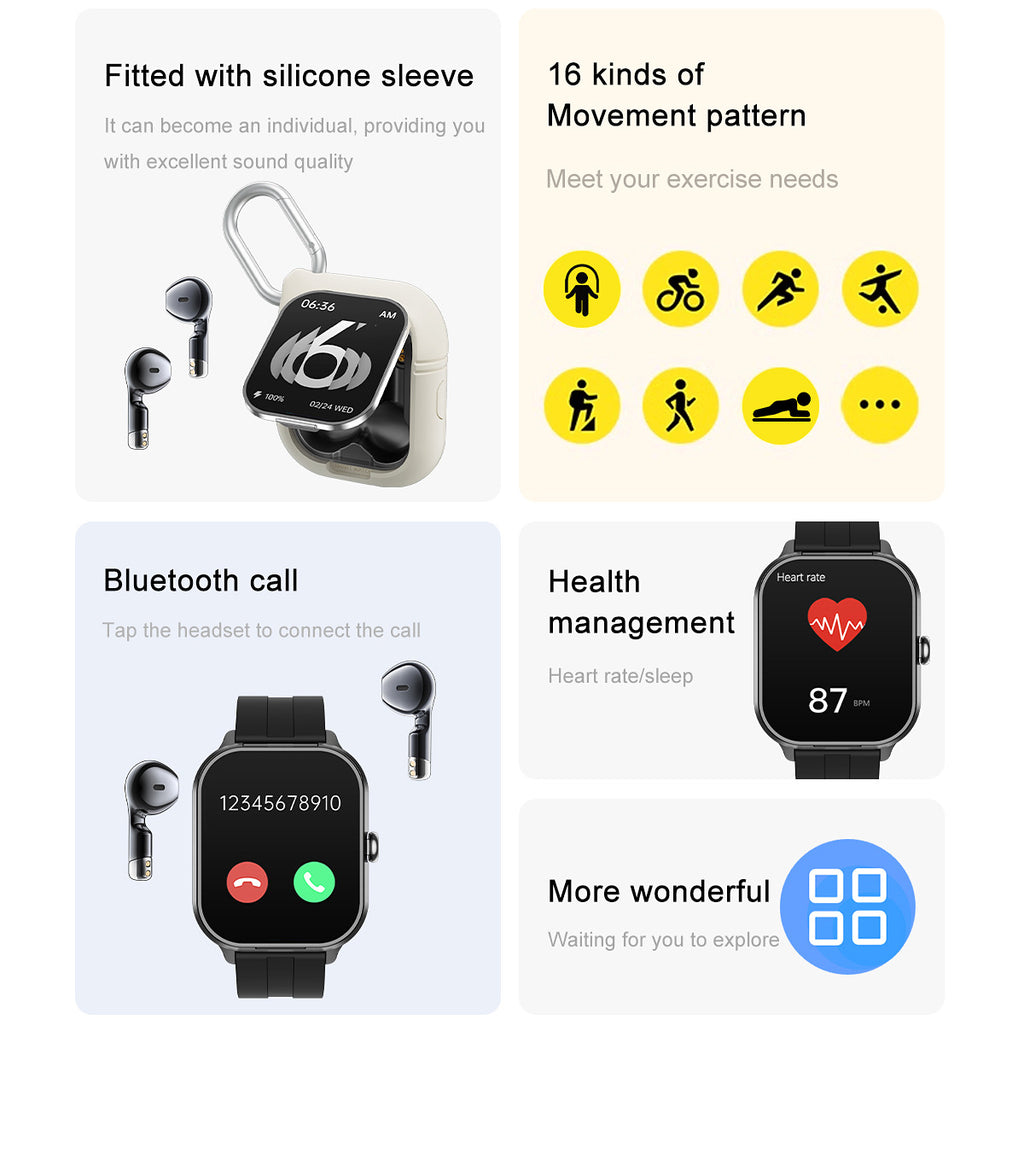 D8 Pro Smart Watch Bluetooth Call True Heart Rate Step Sleep Monitoring Hidden Bluetooth Earphone Sports