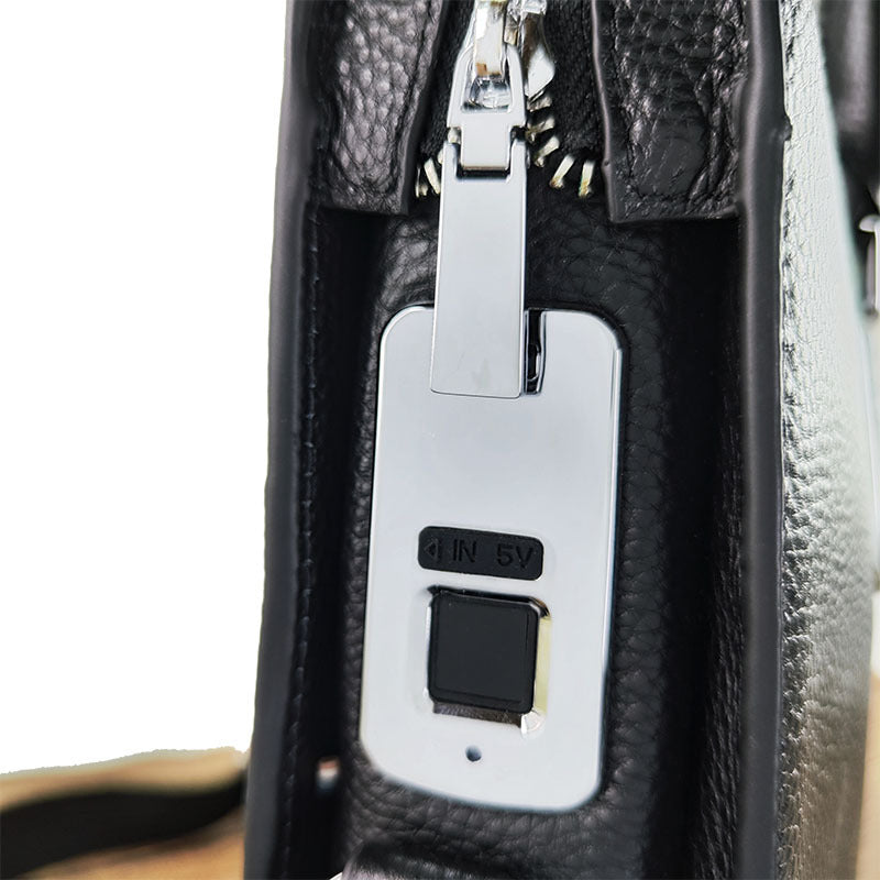 Anti-theft Fingerprint Lock Genuine Leather Briefcase Men's Business Handbag Commuting High-end Shoulder Crossbody Bag Fingerprint Unlock