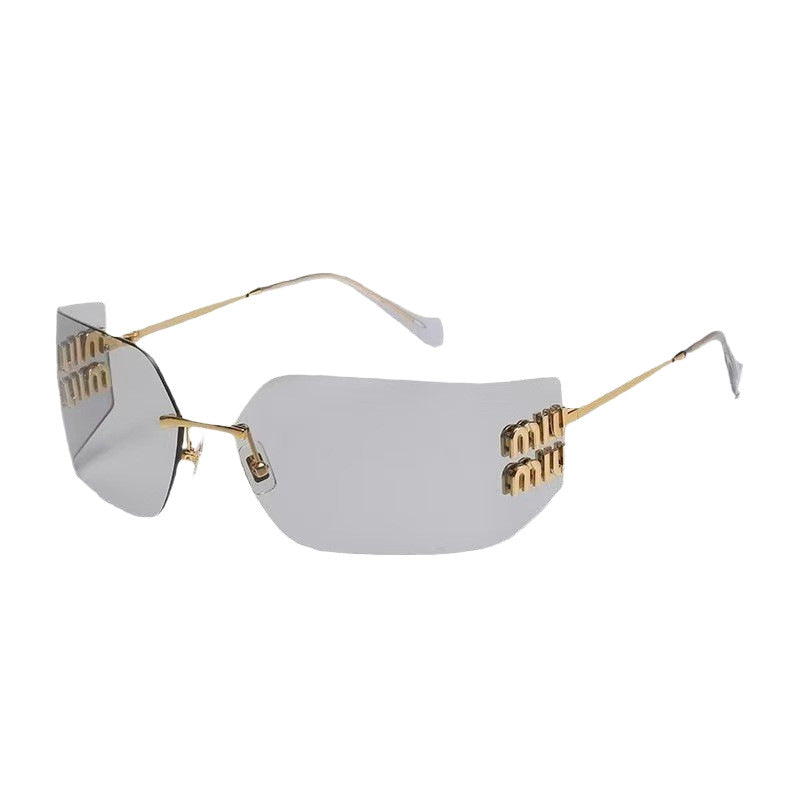 54mm New Zhang Yuanying Style Frameless Sunglasses for Women High Appearance UV Protection Retro Dustproof Sunscreen Sunglasses