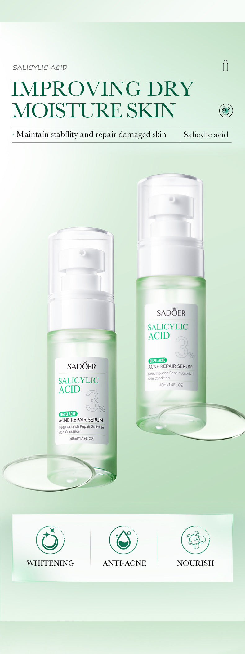 Salicylic Acid Skincare Series SADOER Anti-acne Amino Acid Moisturizing and Hydrating Skin Care Products  Foreign Trade Approval