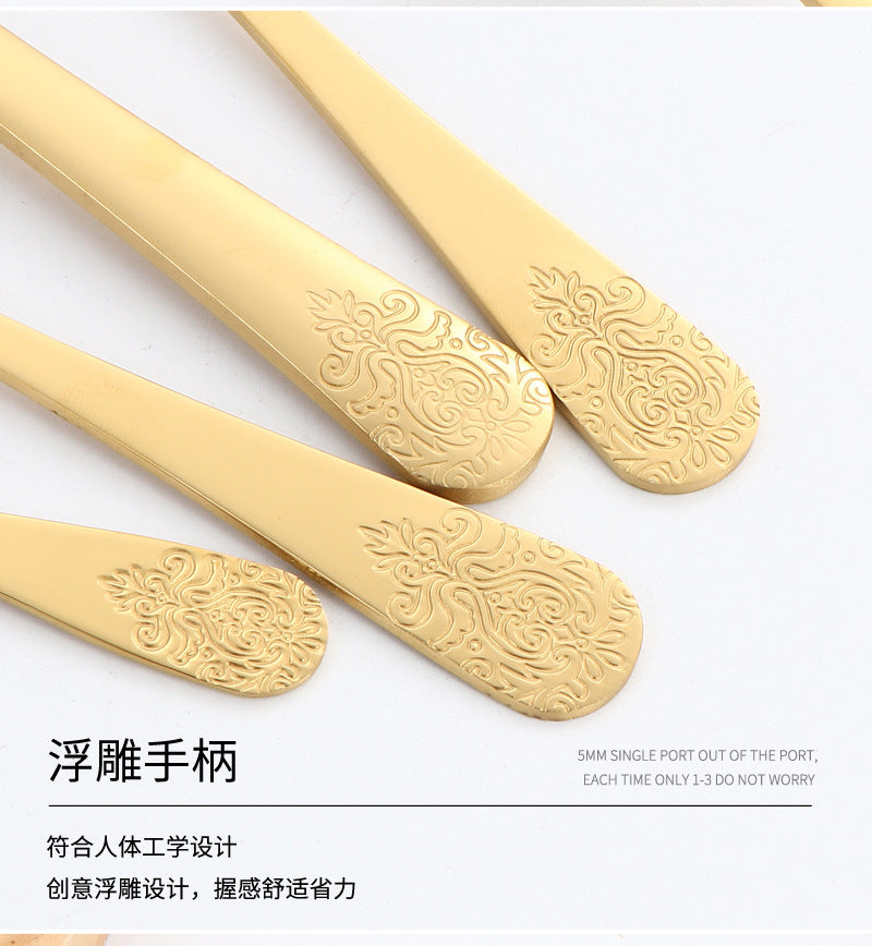 Stainless Steel Cutlery Set1010Double Flower Relief Knife, Fork, and Spoon24Set of Western Steak Knives and Forks