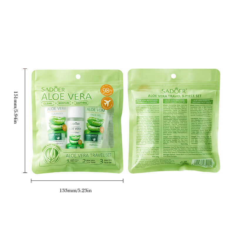 Aloe Vera Travel Three-Piece Set SADOER Aloe Vera Gel Toner Facial Cleanser  Wholesale