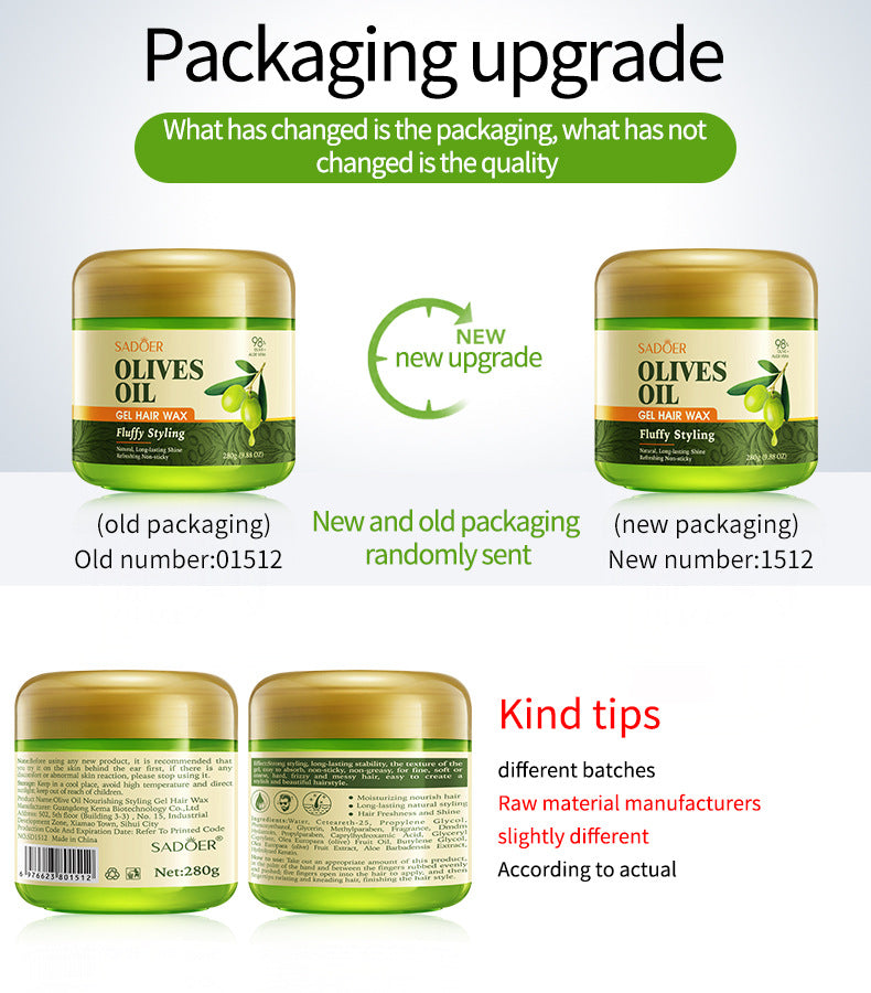 Olive Oil Hair Styling Wax SADOER Nourishing Gel Styling Fluffy Hair Wax  Foreign Trade Wholesale