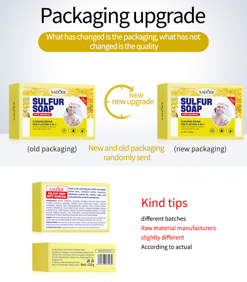 Sulfur Mite Removal Soap125gSADOER Universal Handmade Soap for Body Cleansing, Fragrant Soap, Cross-Border Wholesale