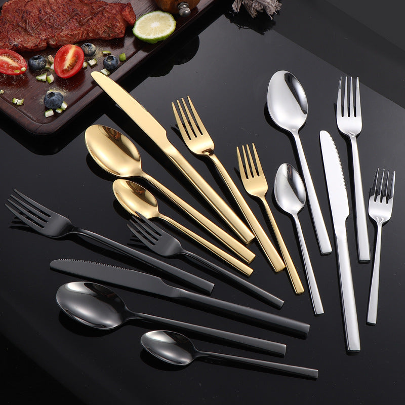 410Stainless Steel Tableware Hotel Restaurant Thickened Square Handle Knife Fork Spoon Set Western Food24Set of Steak Knives and Forks