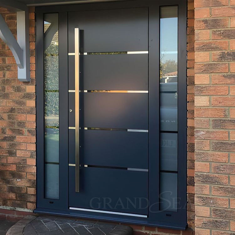 USA Style Exterior Modern High Glossy Black Solid Metal Front Aluminum Stainless Steel Pivot Entry Doors Price