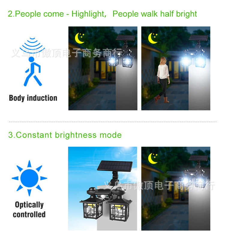 New Double-Head Retro Solar Ground Plug Light Human Body Sensing Split Light Home Wall Lighting Remote Control Light