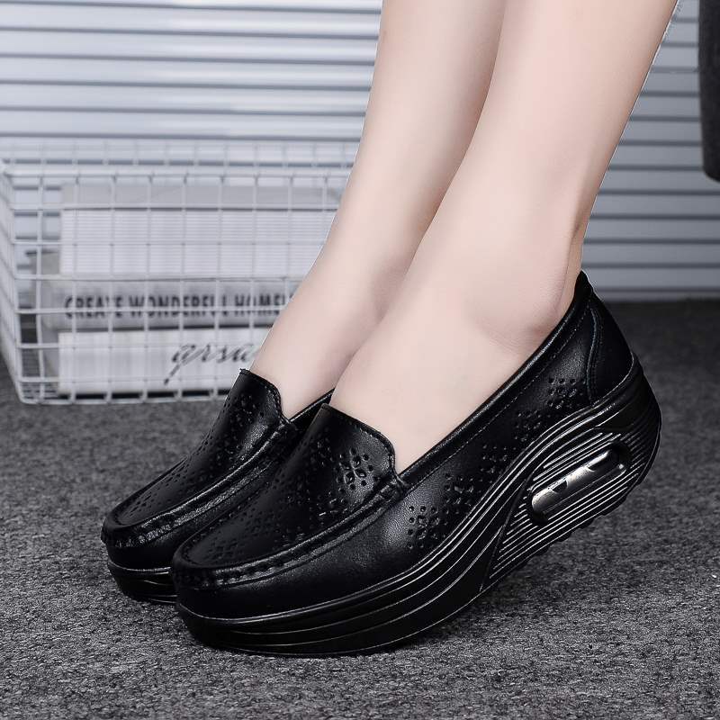 Summer Hollow Breathable Platform Shoes Thick Sole Nurse Shoes Mom Shoes Korean Style Wedge Waterproof Platform Rocking Shoes
