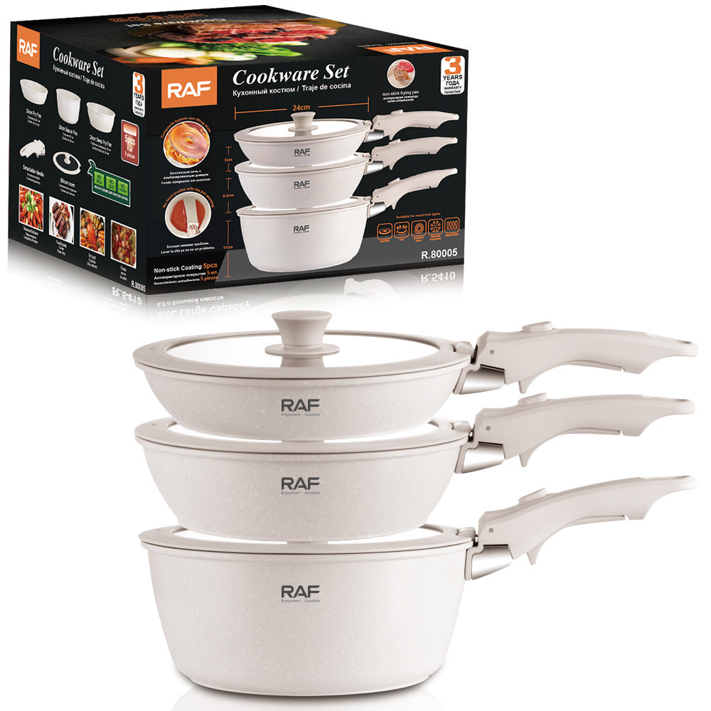 RAF Hot Sale Handle Detachable Non-Stick Pan Ceramic Glaze Universal Stove Cookware Set