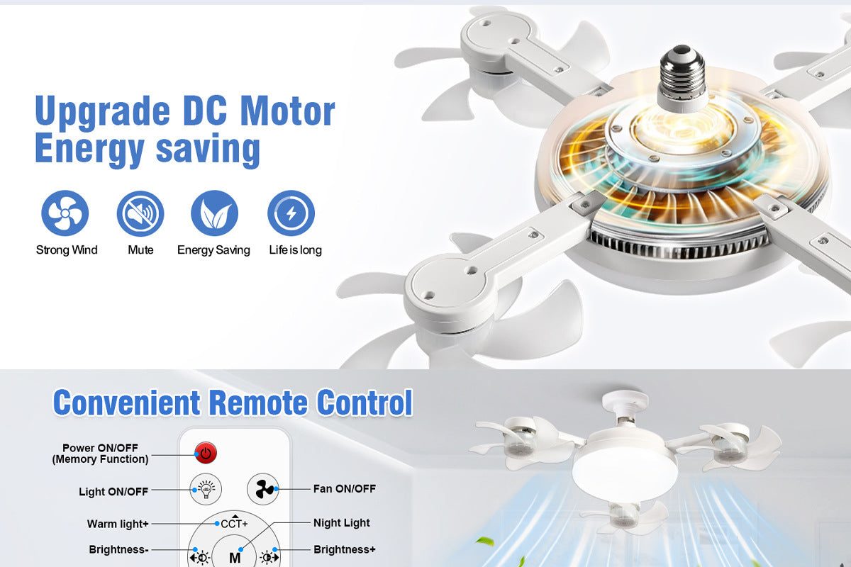 50W Drone Style Ceiling Fan Light E27Fan Light led Fan Light Folding Ceiling Light3Color Light
