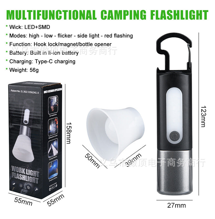 Multifunctional Flashlight Portable Keychain Magnetic Suction Light USB Rechargeable Lighting Work Light LED Sidelight