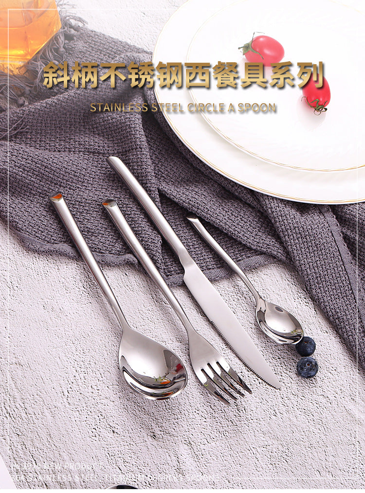 American Style Stainless Steel Western Steak Knife Slanted Tail Knife Fork Spoon Mirror Polished Tea Set3Solid Fork with Teeth