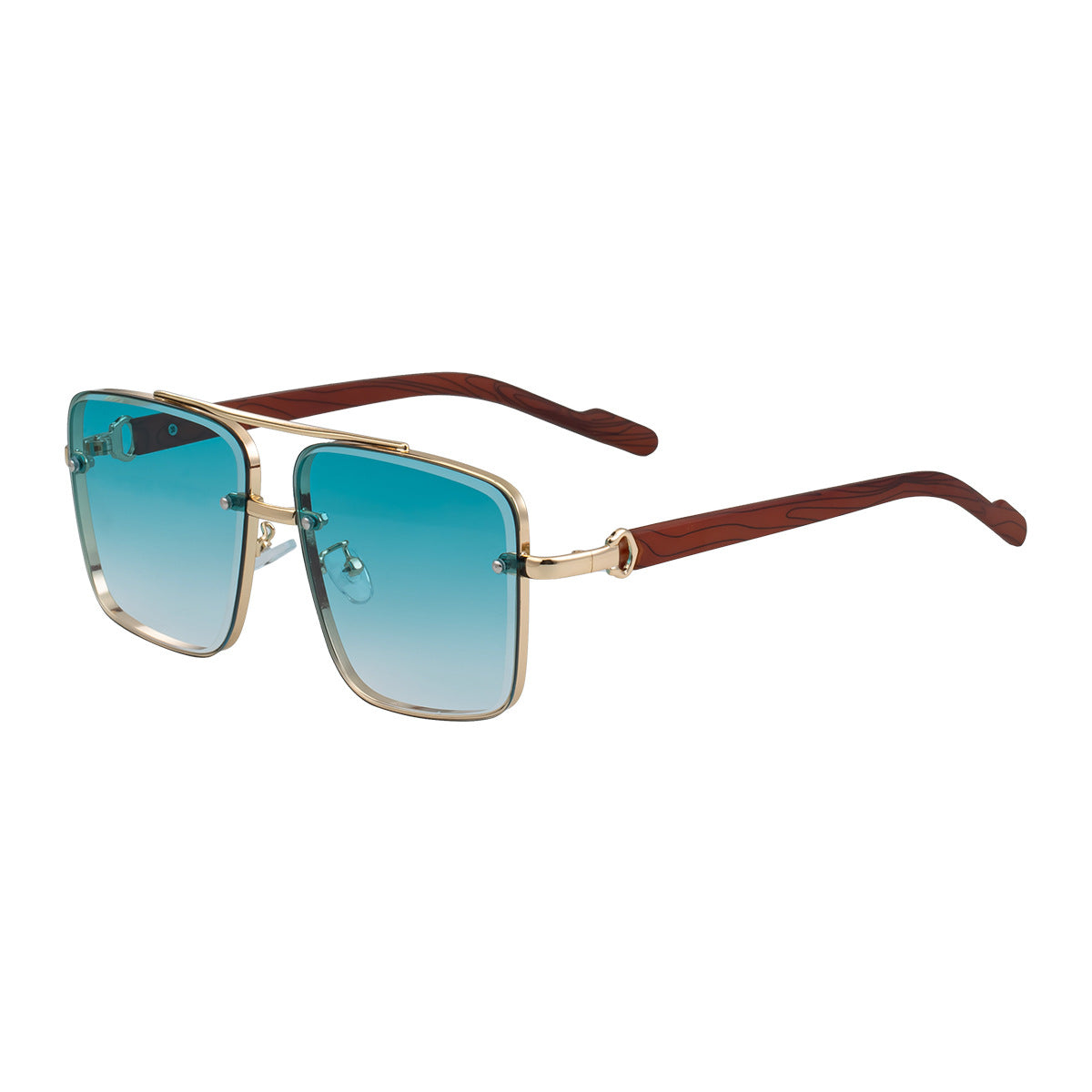 European and American Style Square Frame Cut Edge Sunglasses for Men with Imitation Wood Grain Temples, Men's Trendy Wholesale sunglass