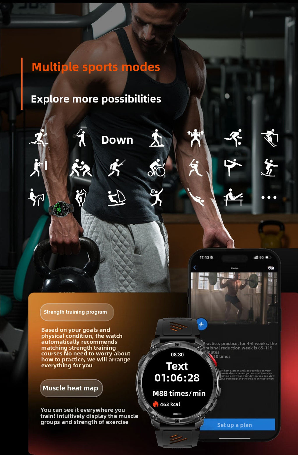 HT33Smart Watch Bluetooth Call True Heart Rate Step Count Sleep Monitoring Compass Deep Waterproof Sports Three-Proof