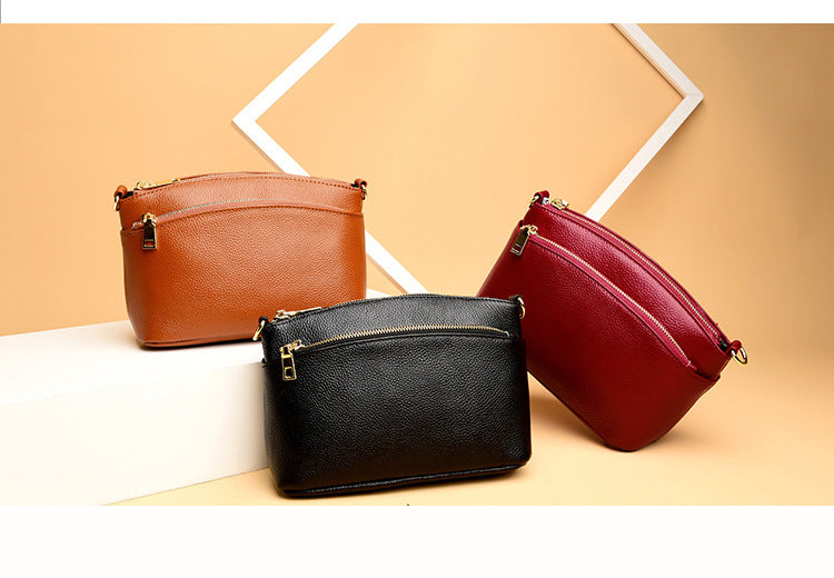 Guangzhou Shiling Genuine Leather Women's Bag for Middle-aged Moms, Small Square Bag, Top Layer Cowhide, Single Shoulder Crossbody Bag, Versatile