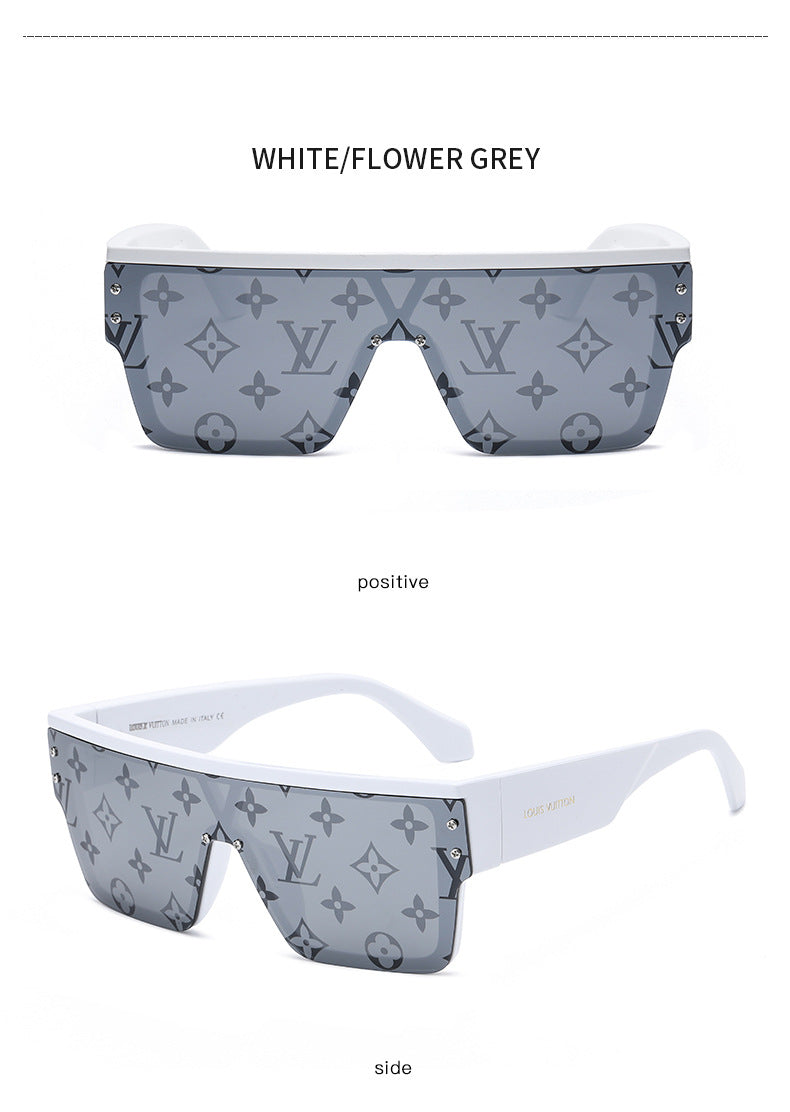 Donkey House1583European and American One-Piece Fashion Personality Sunglasses for Women, White Mercury Print Trendy Sunglasses for Men