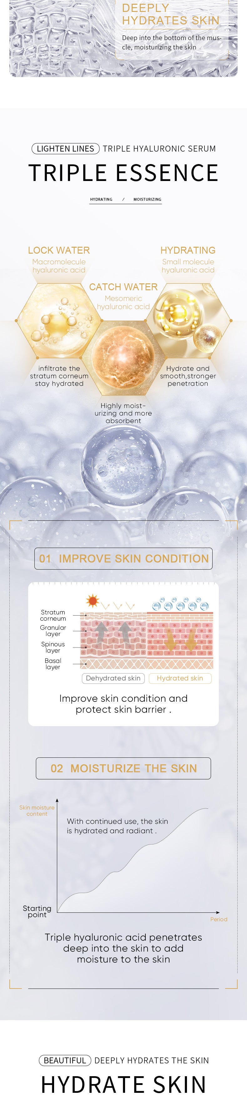 Ampoule Essence SADOER Golden Hyaluronic Acid VC Moisturizing and nourishing  Foreign Trade Live Wholesale