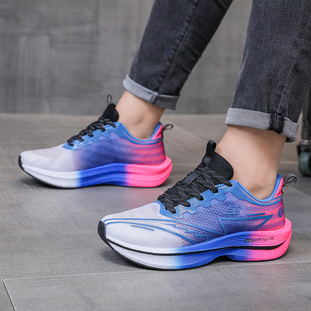 Carbon Plate Running Shoes Mesh Ultra-light Breathable Sports Shoes Men Couple All-match Casual Popcorn Running Shoes Breathable Lightweight