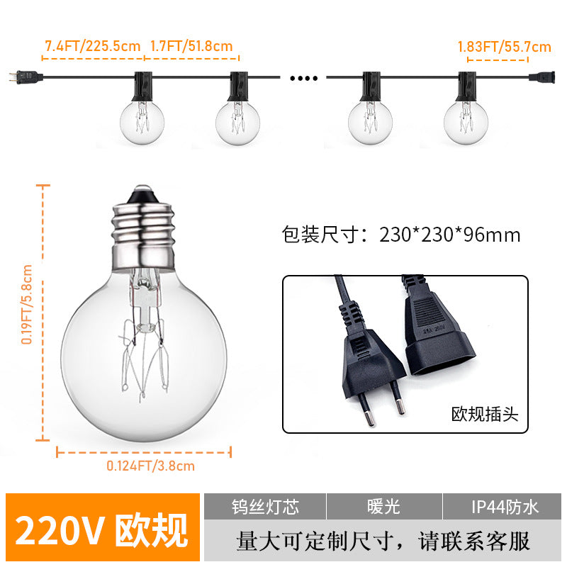 G40High Voltage String Lights led Small String Lights Waterproof US Standard G40Tungsten string light warm light outdoor string light bulb