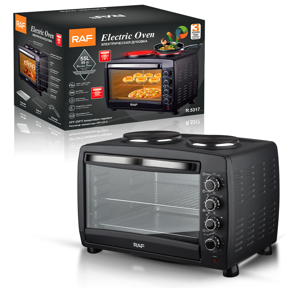 RAF European Standard 2-in-1 Multifunctional Electric Oven Household Kitchen Appliance for Baking Cakes and Stir-frying55L