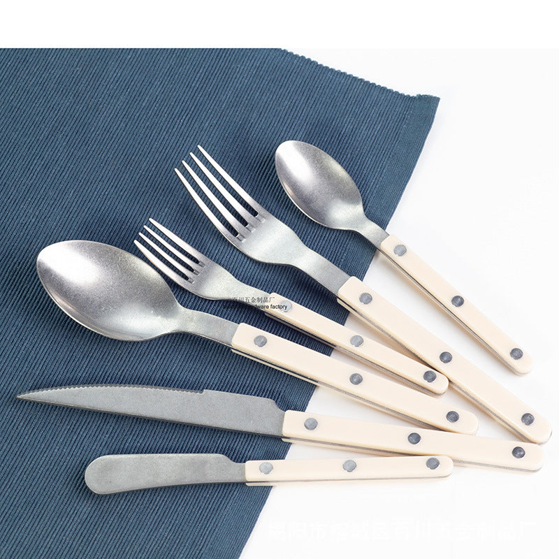 ins Western Dining Tableware ABS Rivet Handle Creative Korean Tableware Clip Handle304Stainless Steel Tableware Snowflake Distressed