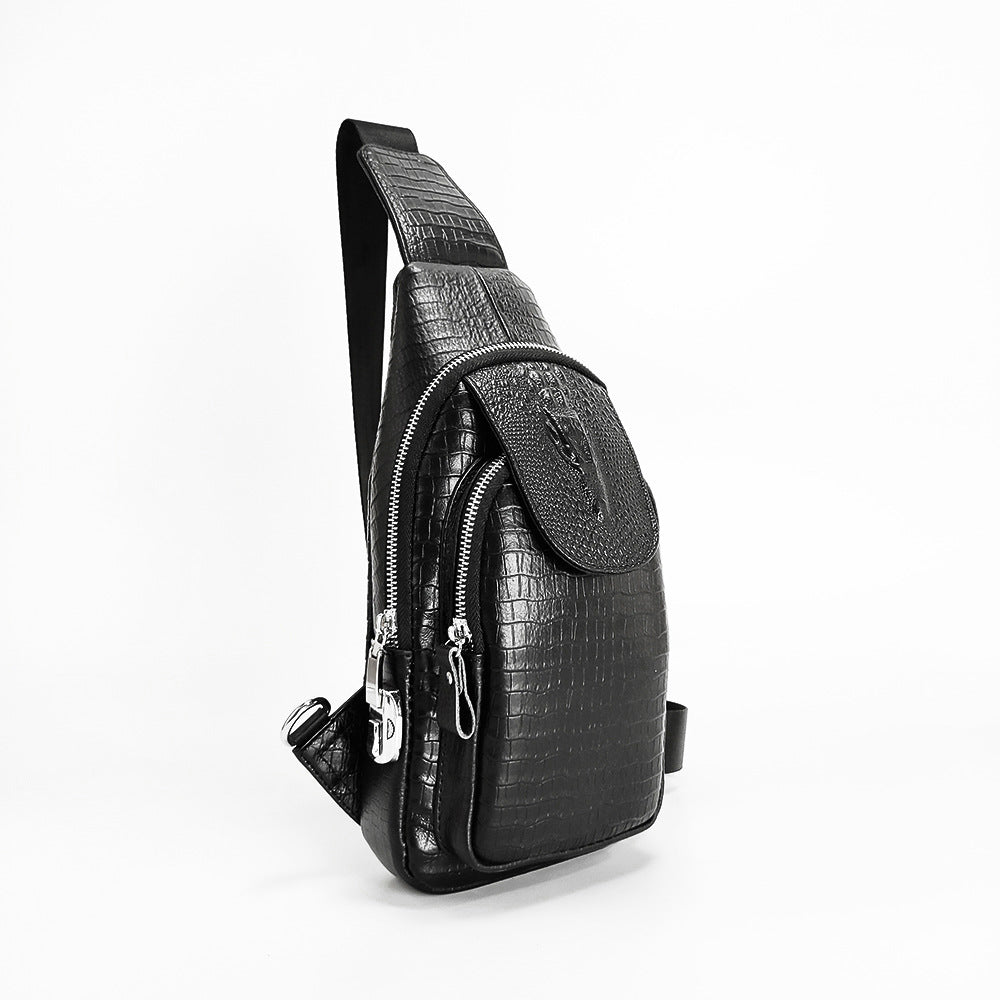 Fingerprint Lock Bag Men's Travel Sports Crossbody Bag Top Layer Cowhide Crocodile Pattern Security Password Lock Genuine Leather Chest Bag