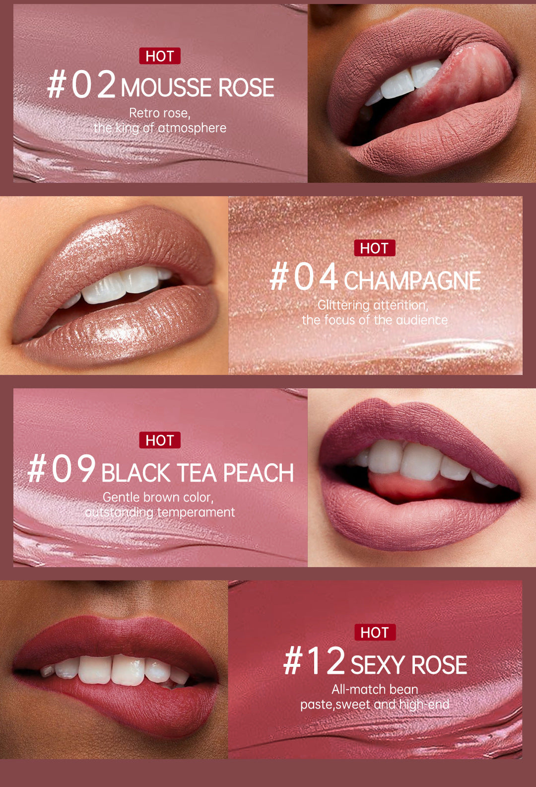 12Color Lip Glaze Set Velvet Matte Matte Lip Gloss Non-Fading Liquid Lipstick European and American Makeup