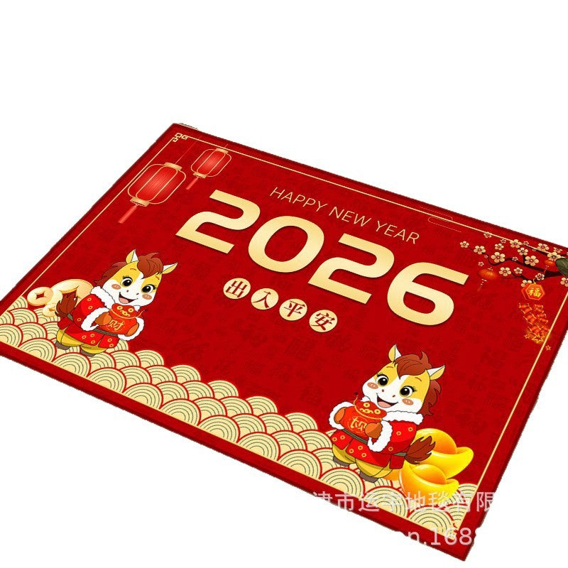 2026Year of the Horse Doormat New Year Red Festive Entrance Door Mat Spring Festival Atmosphere Dust Removal Foot Mat