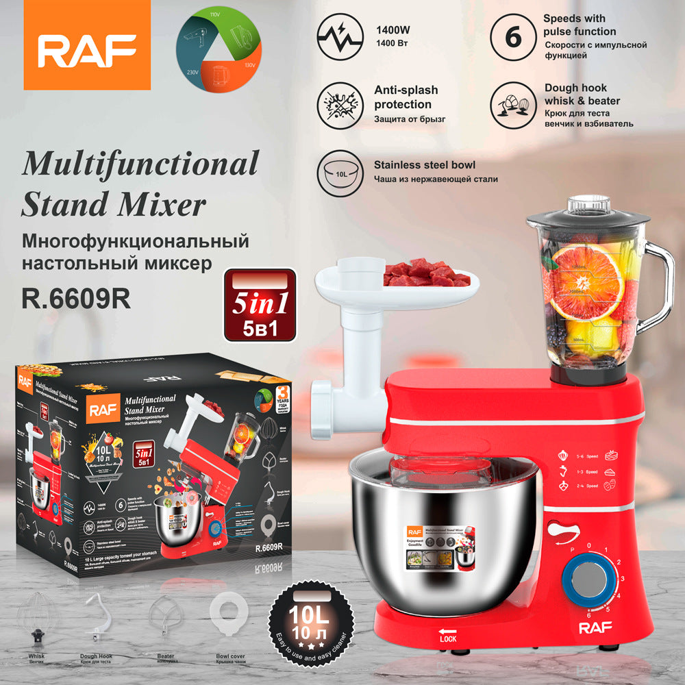 RAF European Standard Household Multifunctional High-Power Dough Mixer Egg Beater Stand Mixer Chef Machine Stainless Steel Bowl