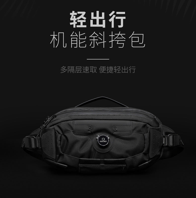 OZUKO Men's Chest Bag Crossbody Waist Bag Multifunctional Tactical Waterproof Portable Outdoor Cycling Trendy Brand High-end Bag