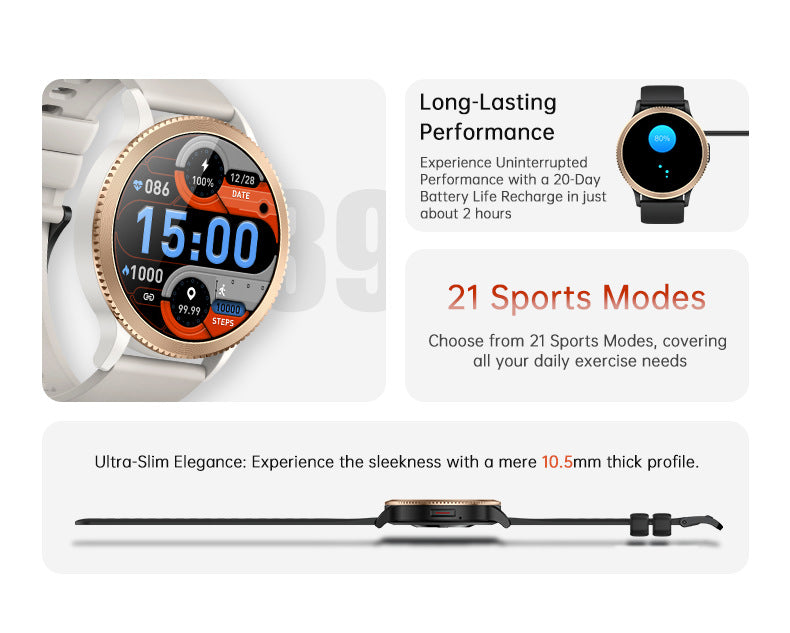 T01Smart Watch1.39inch Bluetooth call, heart rate monitor, step counter, sleep monitoring, message notifications, exercise