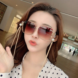 New Women's Sunglasses Fashion Chain Personality Round Frame Korean Style Sunglasses Wholesale Glasses sunglasses