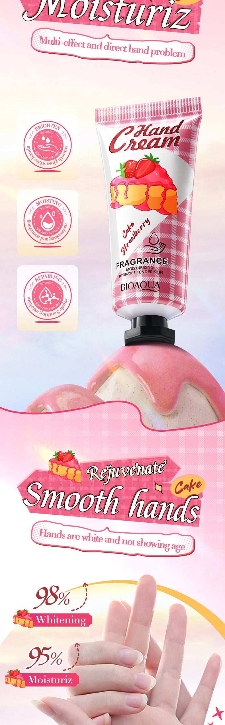 Strawberry Cake Hand Cream BIOAOUA Fragrance Hand Cream  Foreign Trade Wholesale