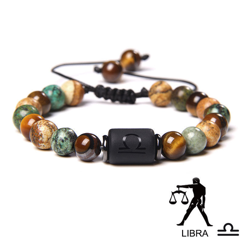 Constellation Friendship Woven Bracelet Natural Stone Spacer Stretchable Bracelet African Pine Tiger Eye Twelve Constellation Bracelet