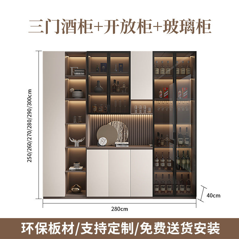 Solid Wood Sideboard Cabinet Against Wall Integrated Modern Minimalist Glass Door Wine Cabinet Dining Living Room Storage Cabinet Home Organizer