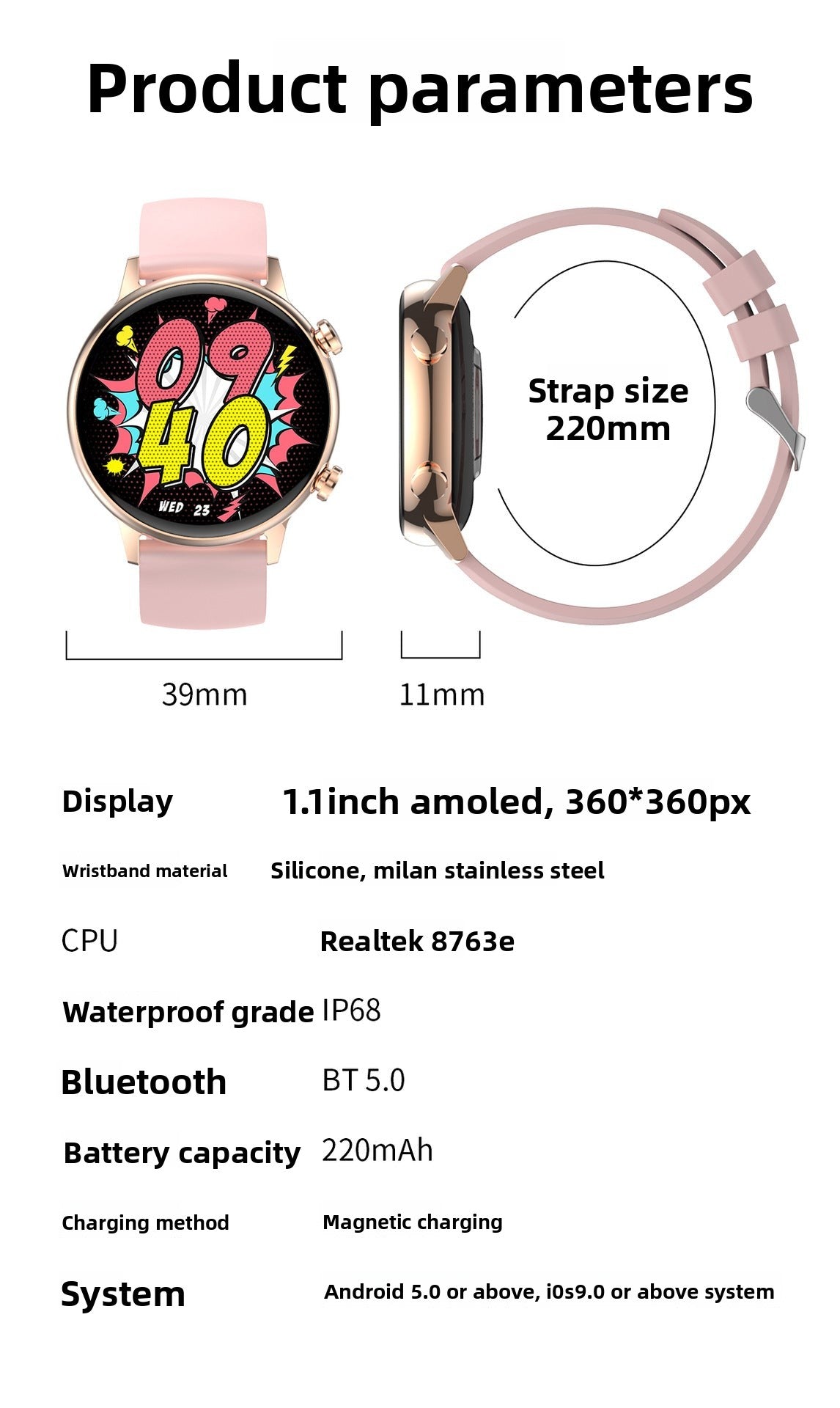 HK39Smart Watch Bluetooth Call Heart Rate Monitoring Exercise Blood Oxygen Blood Pressure AMOLED Health Monitoring