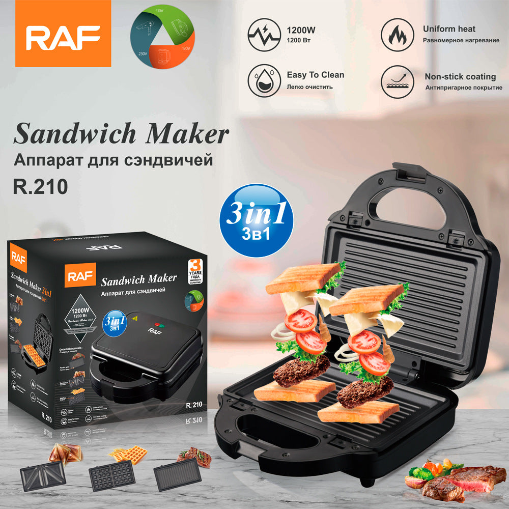 RAF European Standard 3-in-1 Multifunctional Breakfast Maker Sandwich Maker Waffle Maker Steak Maker Toaster