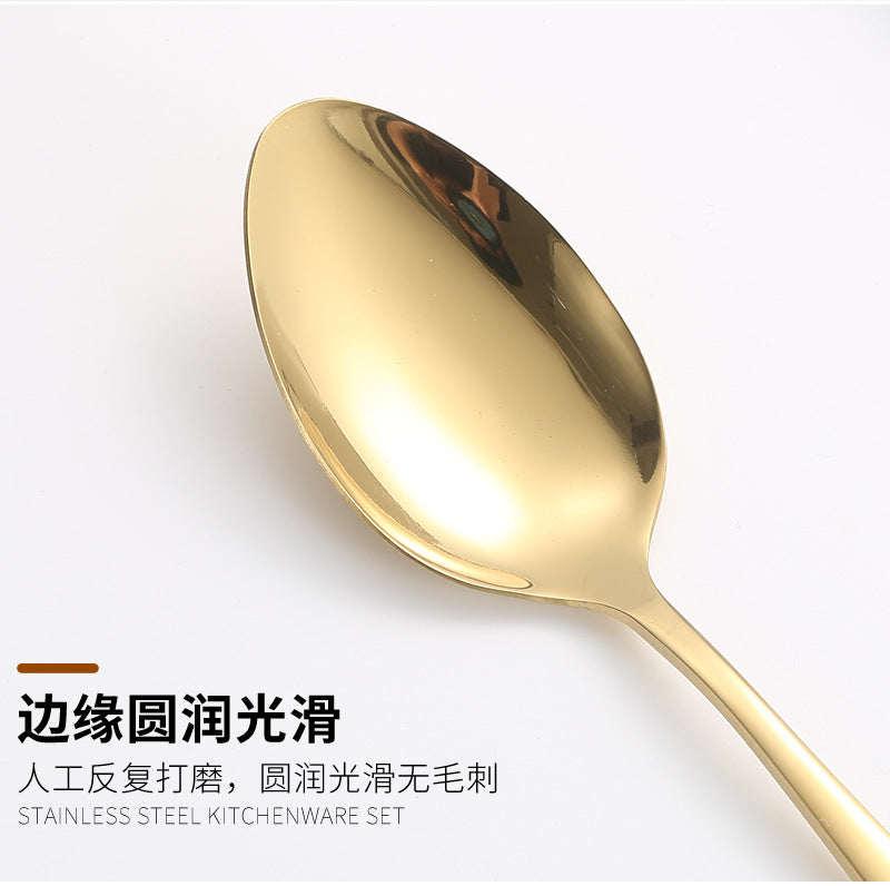 410Stainless Steel Tableware24Set of Hotel Western Dining Square Handle Steak Knife, Fork, Spoon, Tea Spoon