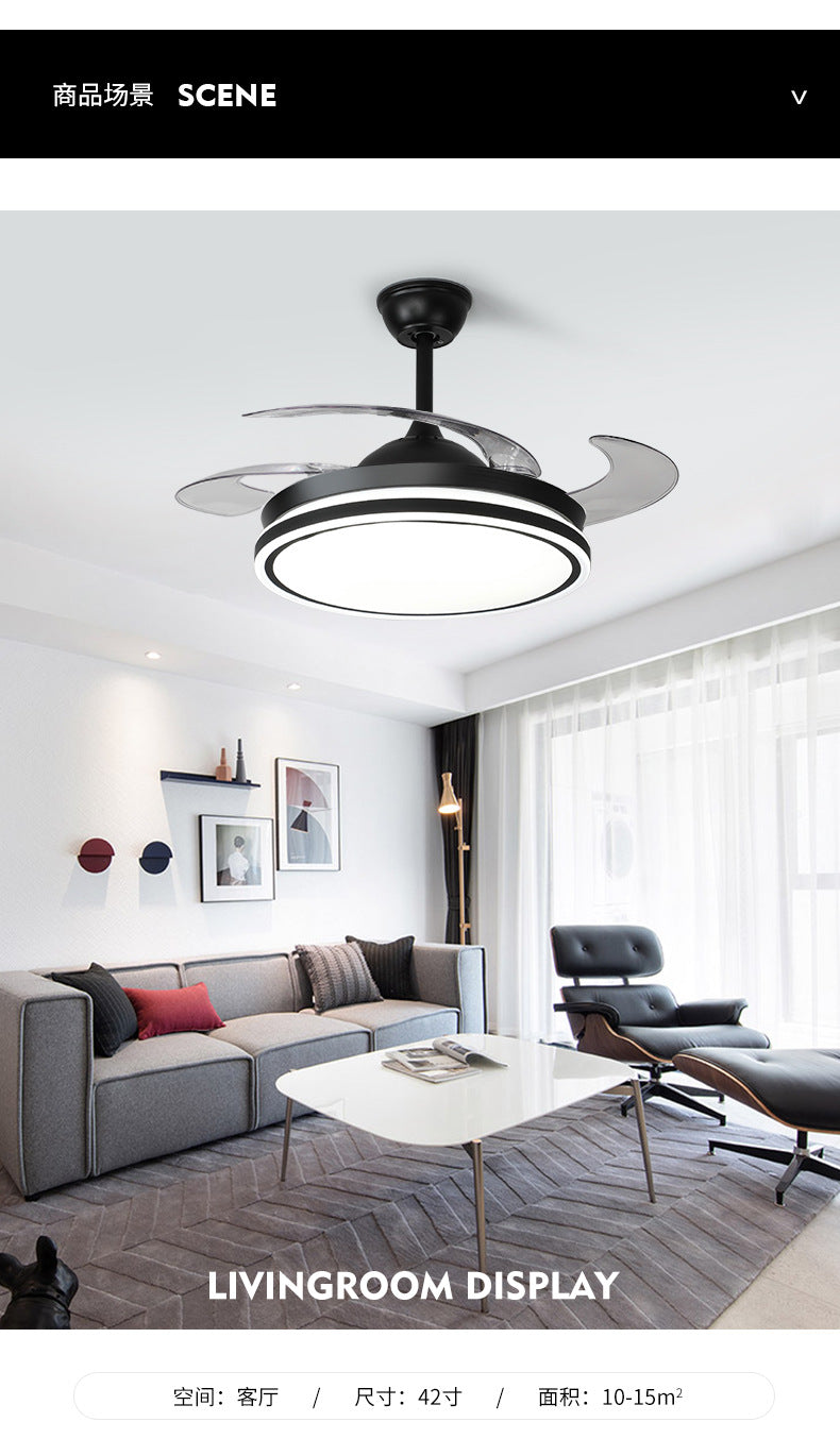 Invisible Fan Light Nordic Ceiling Fan Light High Wind Power Living Room Dining Room Bedroom Ceiling Mounted Variable Frequency Electric Fan Ceiling Light Integrated