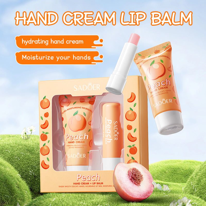 Peach Hand Cream Lip Balm Set SADOER Nourishing Autumn and Winter Hand Cream Lip Balm  Wholesale
