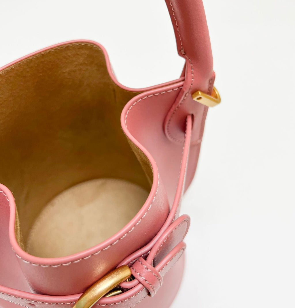Frosted Leather Bucket Bag Genuine Leather Korean Style Versatile Niche Design Light Luxury Handbag Single Shoulder Crossbody Women's Bag Large Capacity