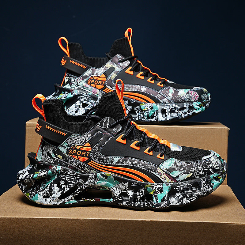 2025New Fashion Casual Sports Shoes Shock Absorption Height Increasing Versatile Trendy Shoes Flyknit Camouflage Blade Shoes Dropshipping