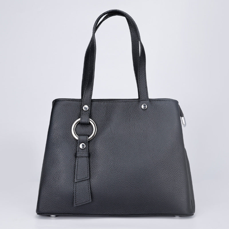 Genuine Leather Tote Bag Top Layer Cowhide High-End Feel Women's Handbag Crossbody Garden Bag Commuter Large Capacity Bucket Bag