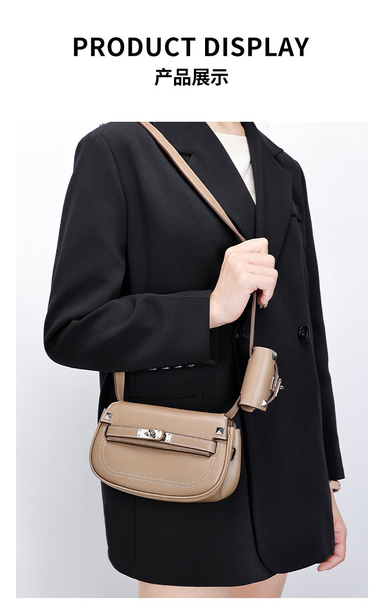 European and American Style Casual Women's Small Crossbody Bag2025New Fashionable Lightweight Single Shoulder Crossbody Bag with Buckle Genuine Leather Kelly Bag