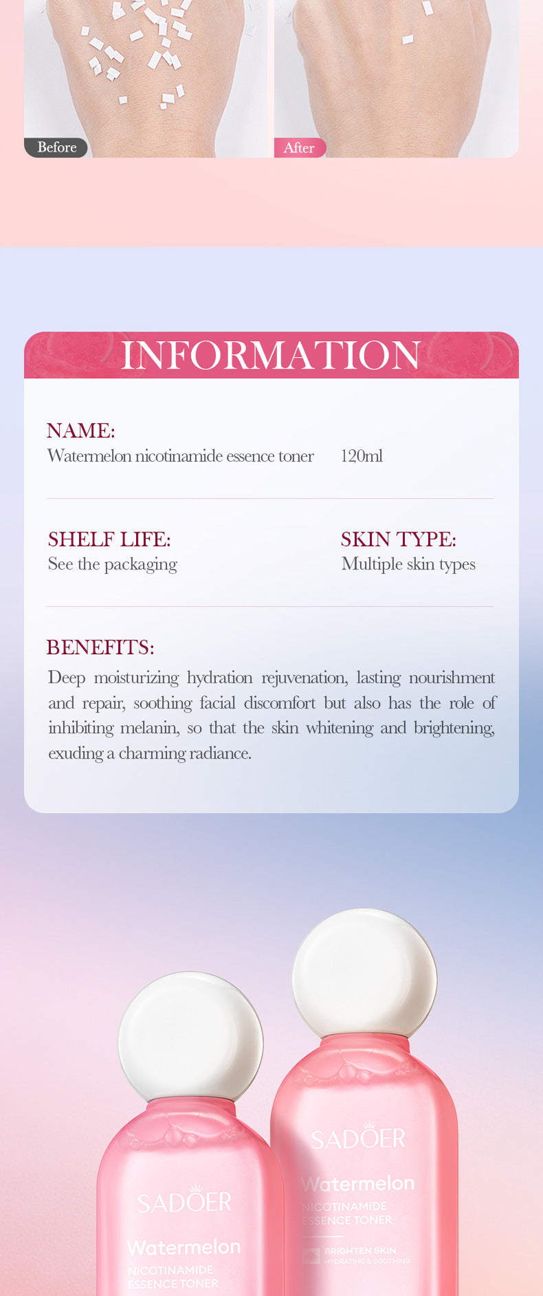 Watermelon Niacinamide Toner SADOER Moisturizing Essence Water Cross-Border Wholesale