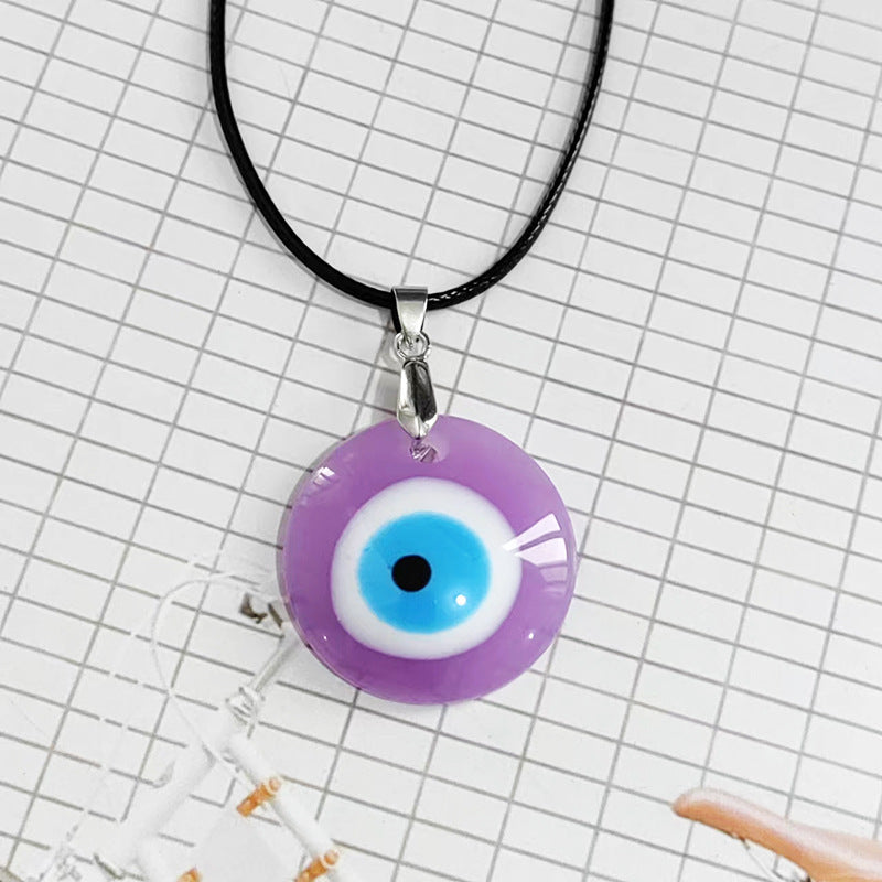 Hot-selling Devil's Eye Necklace European and American Wax Rope Turkish Blue Eyes Round Water Drop Necklace