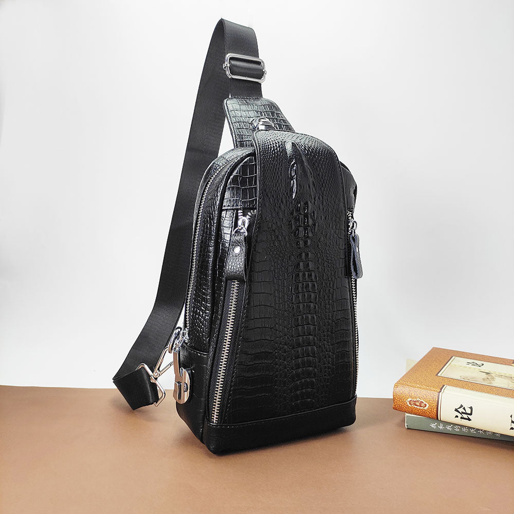 Genuine Leather Men's Chest Bag with Combination Lock, Single Shoulder Crossbody Bag, Top Layer Cowhide Texture, Sports Small Backpack, Crossbody