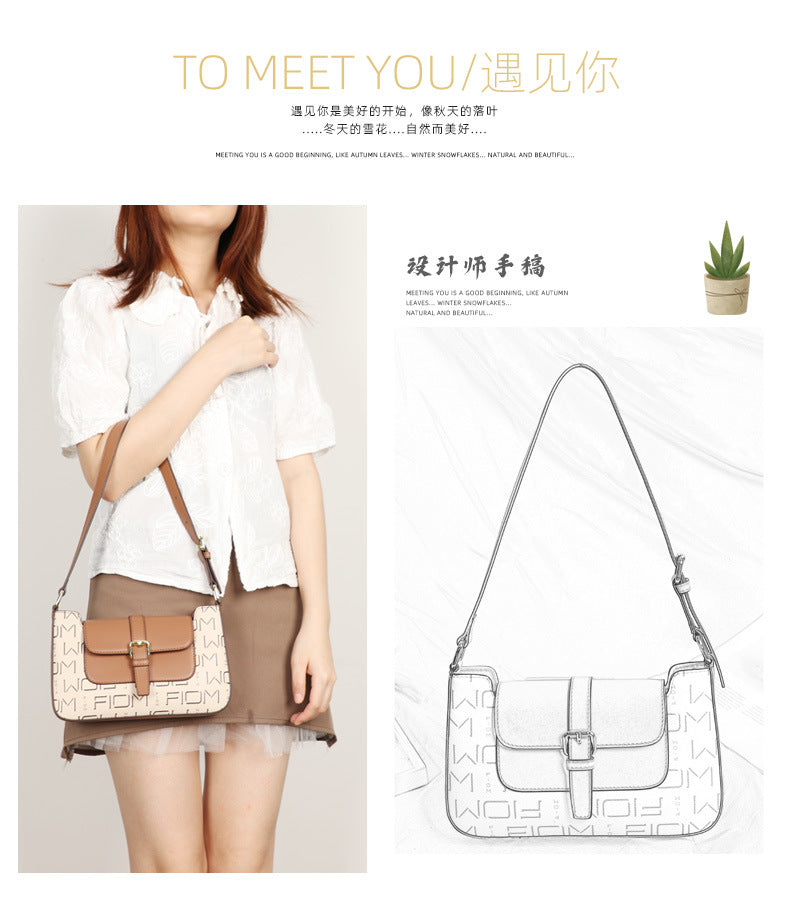 2024New Fashion Women's Bag Trendy Cowhide Letter Underarm Bag Niche Women's Shoulder Handbag